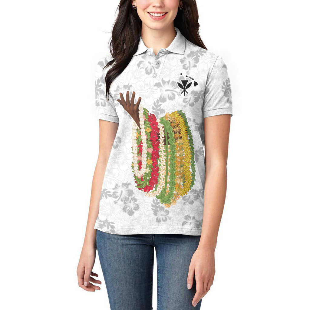 Hawaii Lei Kamehameha Women Polo Shirt Ke'oke'o Seamless Pattern Hibiscus Flower