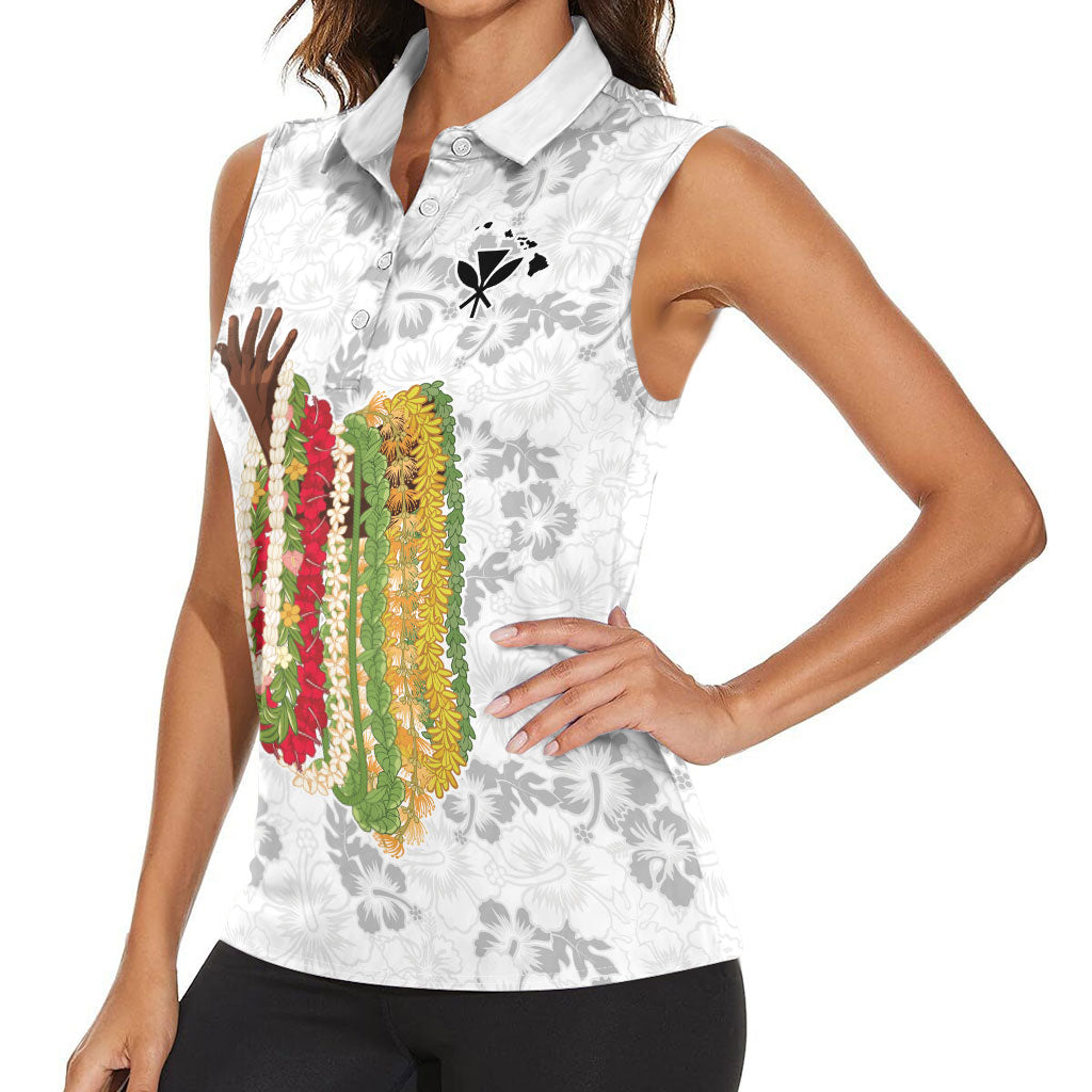 Hawaii Lei Kamehameha Women Sleeveless Polo Shirt Ke'oke'o Seamless Pattern Hibiscus Flower LT9 - Polynesian Pride