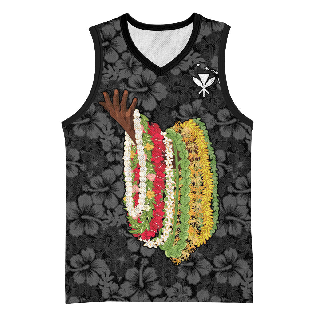 Hawaii Lei Kamehameha Basketball Jersey Ele'ele Seamless Pattern Hibiscus Flower LT9 Unisex Black - Polynesian Pride