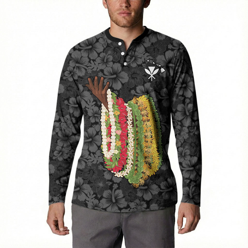 Hawaii Lei Kamehameha Button Sweatshirt Ele'ele Seamless Pattern Hibiscus Flower