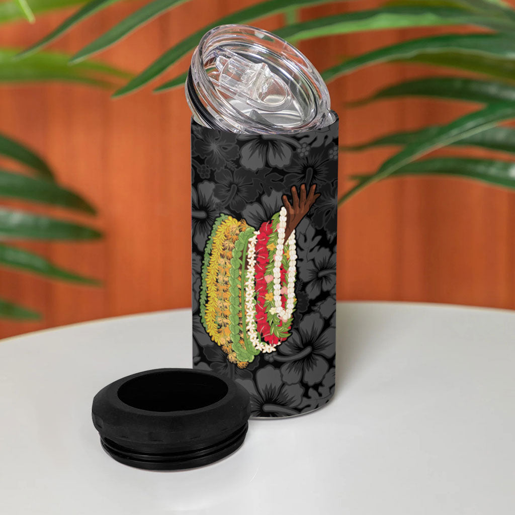 Hawaii Lei Kamehameha 4 in 1 Can Cooler Tumbler Ele'ele Seamless Pattern Hibiscus Flower