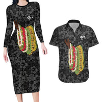 Hawaii Lei Kamehameha Couples Matching Long Sleeve Bodycon Dress and Hawaiian Shirt Ele'ele Seamless Pattern Hibiscus Flower LT9 Black - Polynesian Pride