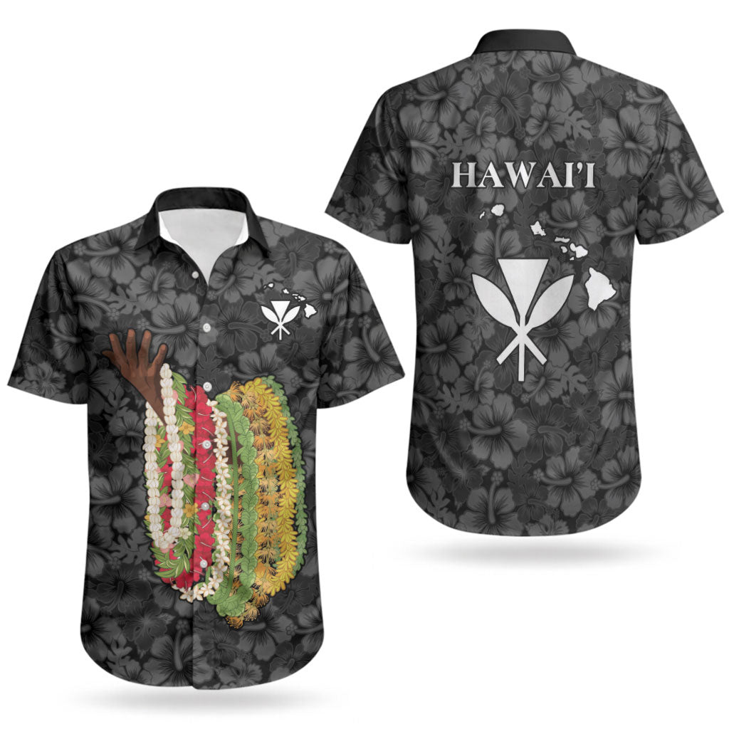 Hawaii Lei Kamehameha Couples Matching Off Shoulder Short Dress and Hawaiian Shirt Ele'ele Seamless Pattern Hibiscus Flower LT9 - Polynesian Pride