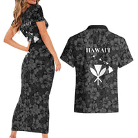 Hawaii Lei Kamehameha Couples Matching Short Sleeve Bodycon Dress and Hawaiian Shirt Ele'ele Seamless Pattern Hibiscus Flower LT9 - Polynesian Pride