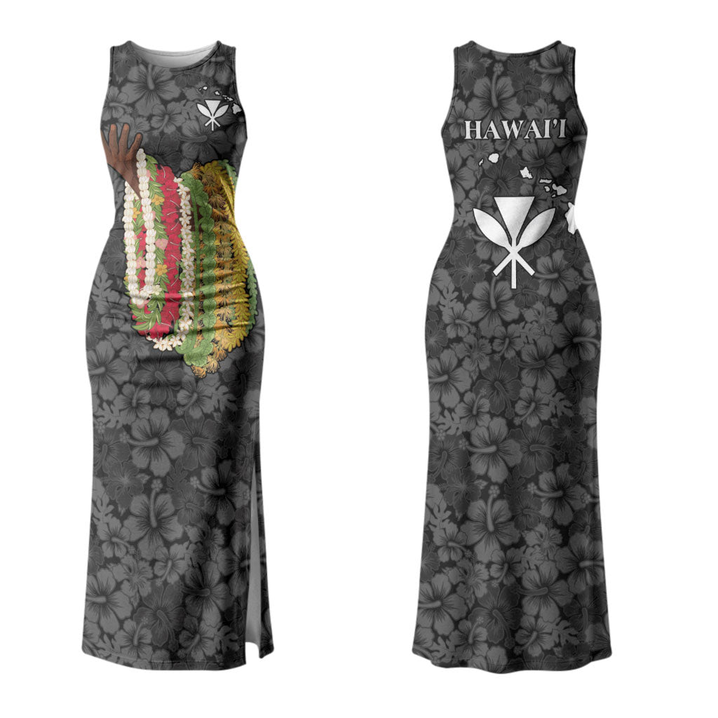 Hawaii Lei Kamehameha Couples Matching Tank Maxi Dress and Hawaiian Shirt Ele'ele Seamless Pattern Hibiscus Flower LT9 - Polynesian Pride