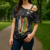 Hawaii Lei Kamehameha Cross Shoulder Shirt Ele'ele Seamless Pattern Hibiscus Flower