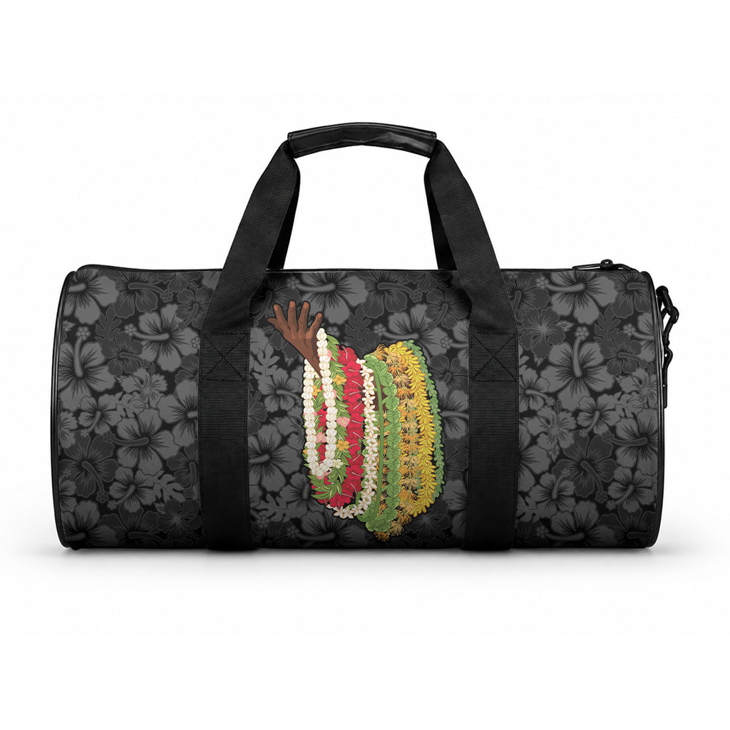Hawaii Lei Kamehameha Duffle Bag Ele'ele Seamless Pattern Hibiscus Flower LT9 One size Black - Polynesian Pride