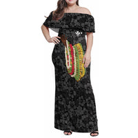 Hawaii Lei Kamehameha Family Matching Off Shoulder Maxi Dress and Hawaiian Shirt Ele'ele Seamless Pattern Hibiscus Flower LT9 Mom's Dress Black - Polynesian Pride