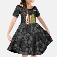 Hawaii Lei Kamehameha Family Matching Puletasi and Hawaiian Shirt Ele'ele Seamless Pattern Hibiscus Flower LT9 Daughter's Dress Black - Polynesian Pride