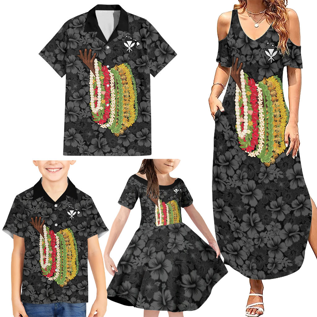 Hawaii Lei Kamehameha Family Matching Summer Maxi Dress and Hawaiian Shirt Ele'ele Seamless Pattern Hibiscus Flower LT9 - Polynesian Pride