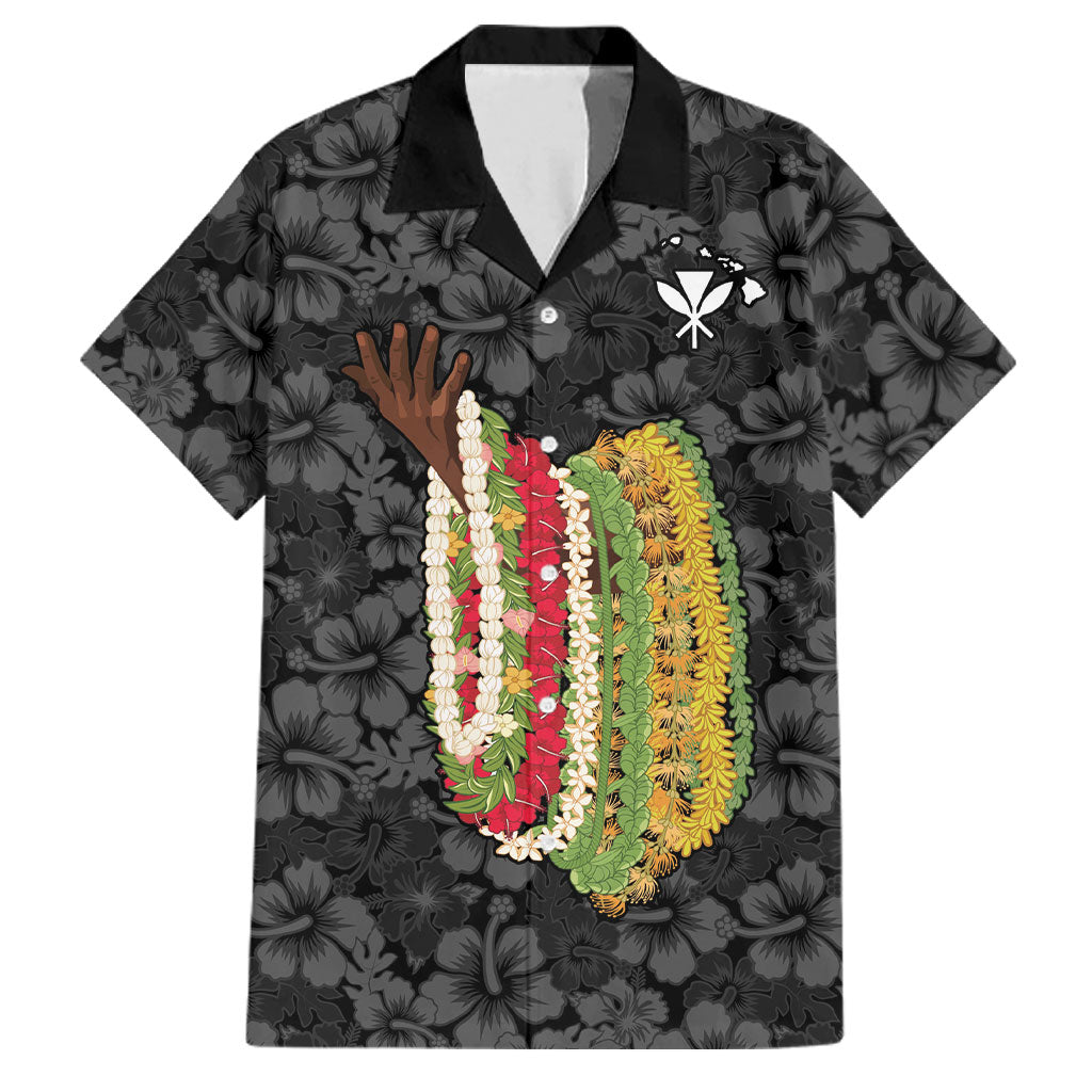 Hawaii Lei Kamehameha Family Matching Summer Maxi Dress and Hawaiian Shirt Ele'ele Seamless Pattern Hibiscus Flower LT9 Dad's Shirt - Short Sleeve Black - Polynesian Pride