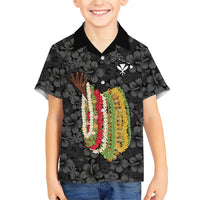 Hawaii Lei Kamehameha Family Matching Summer Maxi Dress and Hawaiian Shirt Ele'ele Seamless Pattern Hibiscus Flower LT9 Son's Shirt Black - Polynesian Pride