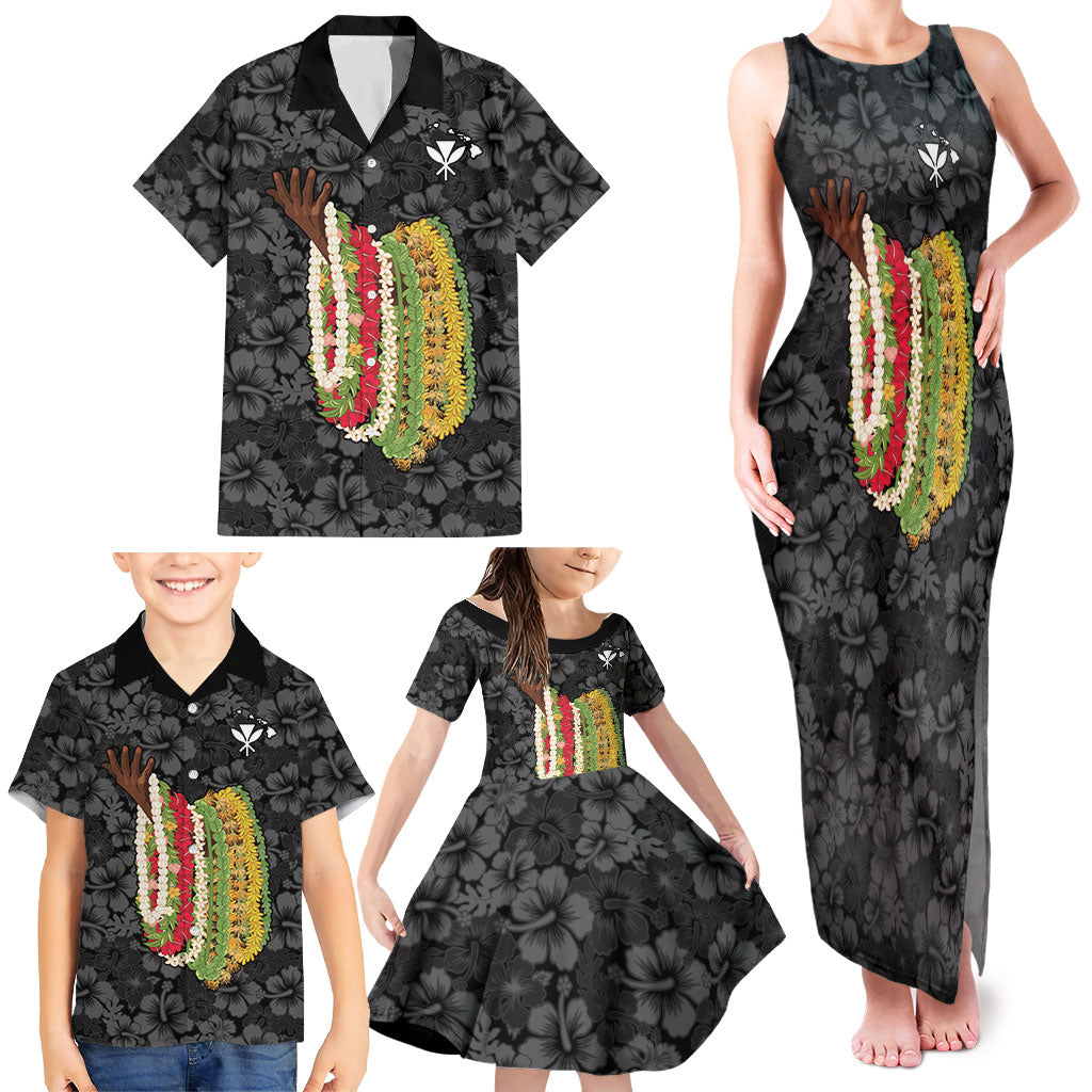 Hawaii Lei Kamehameha Family Matching Tank Maxi Dress and Hawaiian Shirt Ele'ele Seamless Pattern Hibiscus Flower LT9 - Polynesian Pride