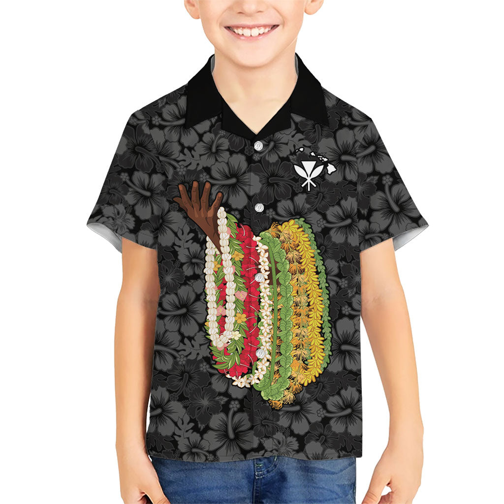 Hawaii Lei Kamehameha Family Matching Tank Maxi Dress and Hawaiian Shirt Ele'ele Seamless Pattern Hibiscus Flower LT9 Son's Shirt Black - Polynesian Pride
