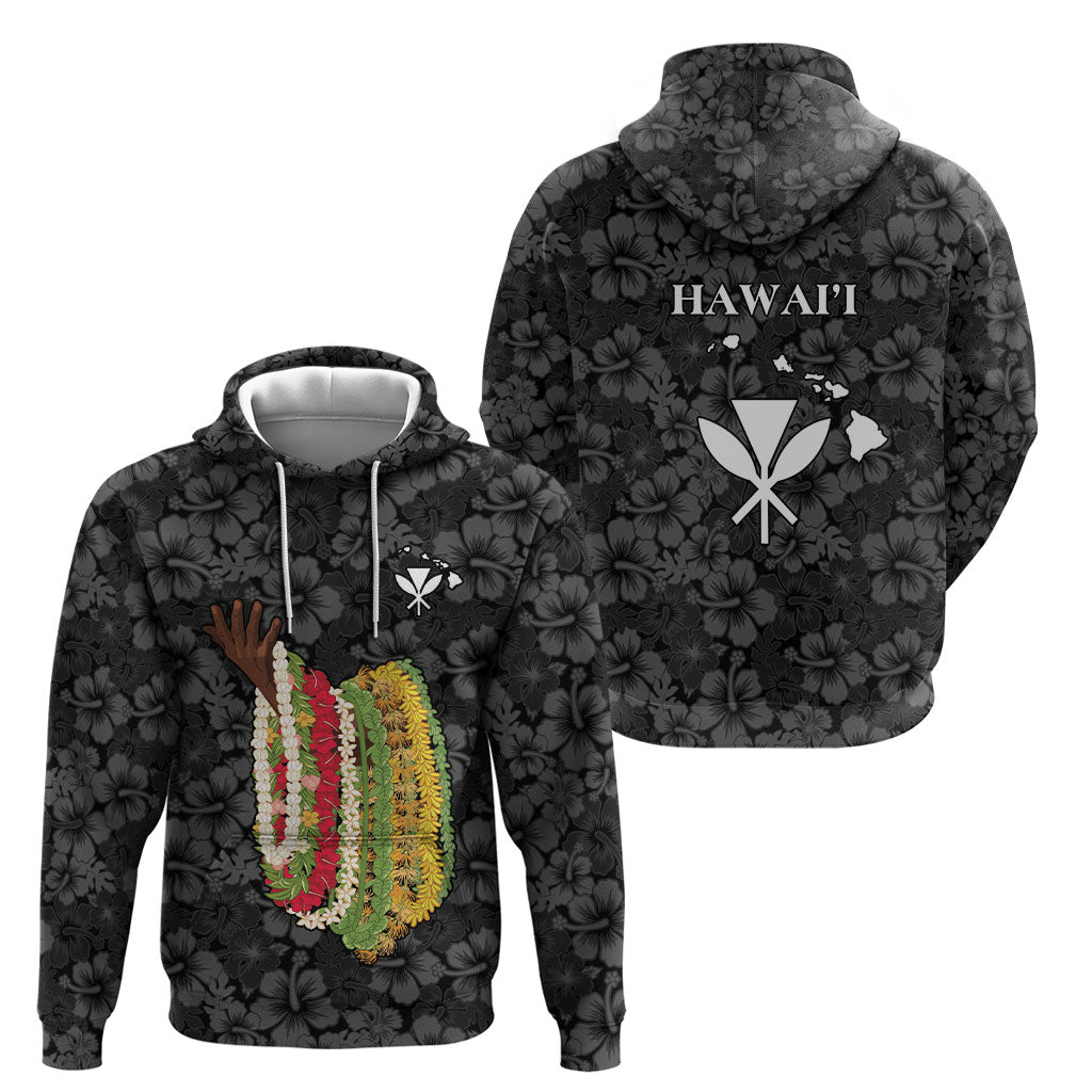 Hawaii Lei Kamehameha Hoodie Ele'ele Seamless Pattern Hibiscus Flower LT9 - Polynesian Pride