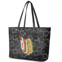 Hawaii Lei Kamehameha Leather Tote Bag Ele'ele Seamless Pattern Hibiscus Flower LT9 - Polynesian Pride
