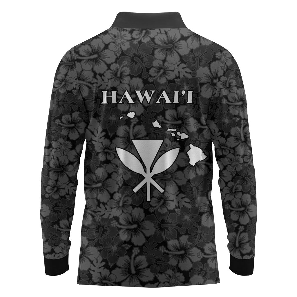 Hawaii Lei Kamehameha Long Sleeve Polo Shirt Ele'ele Seamless Pattern Hibiscus Flower LT9 - Polynesian Pride