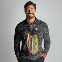 Hawaii Lei Kamehameha Long Sleeve Polo Shirt Ele'ele Seamless Pattern Hibiscus Flower LT9 - Polynesian Pride