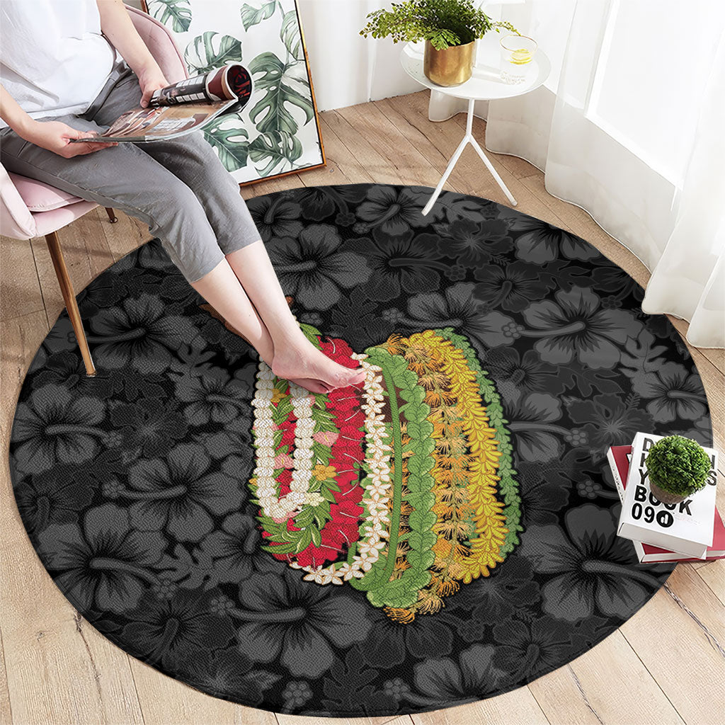 Hawaii Lei Kamehameha Round Carpet Ele'ele Seamless Pattern Hibiscus Flower