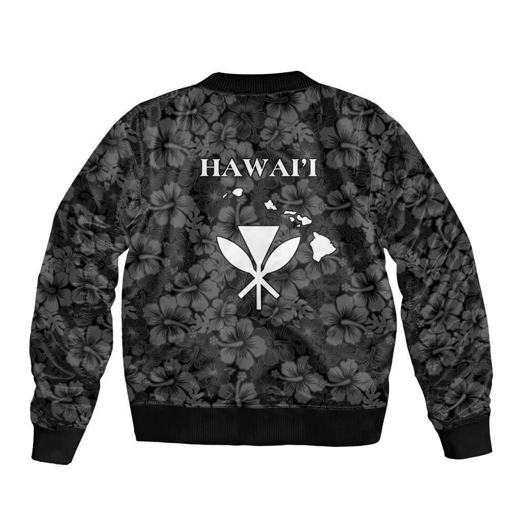 Hawaii Lei Kamehameha Sleeve Zip Bomber Jacket Ele'ele Seamless Pattern Hibiscus Flower