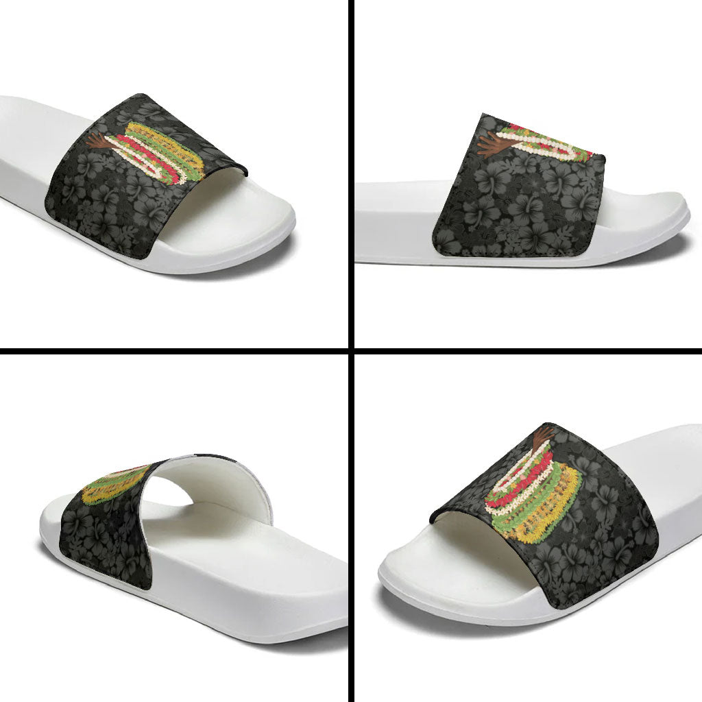 Hawaii Lei Kamehameha Slide Sandals Ele'ele Seamless Pattern Hibiscus Flower