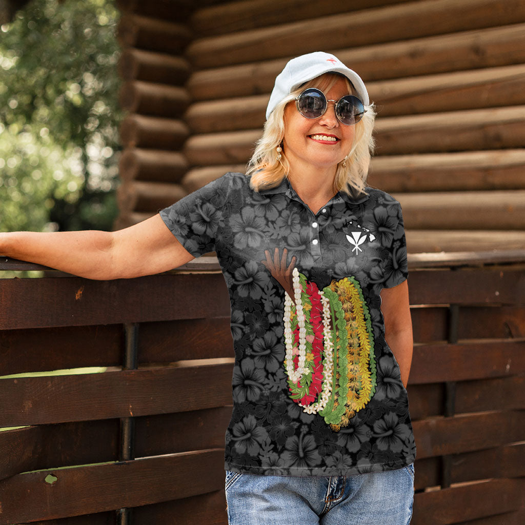 Hawaii Lei Kamehameha Women Polo Shirt Ele'ele Seamless Pattern Hibiscus Flower