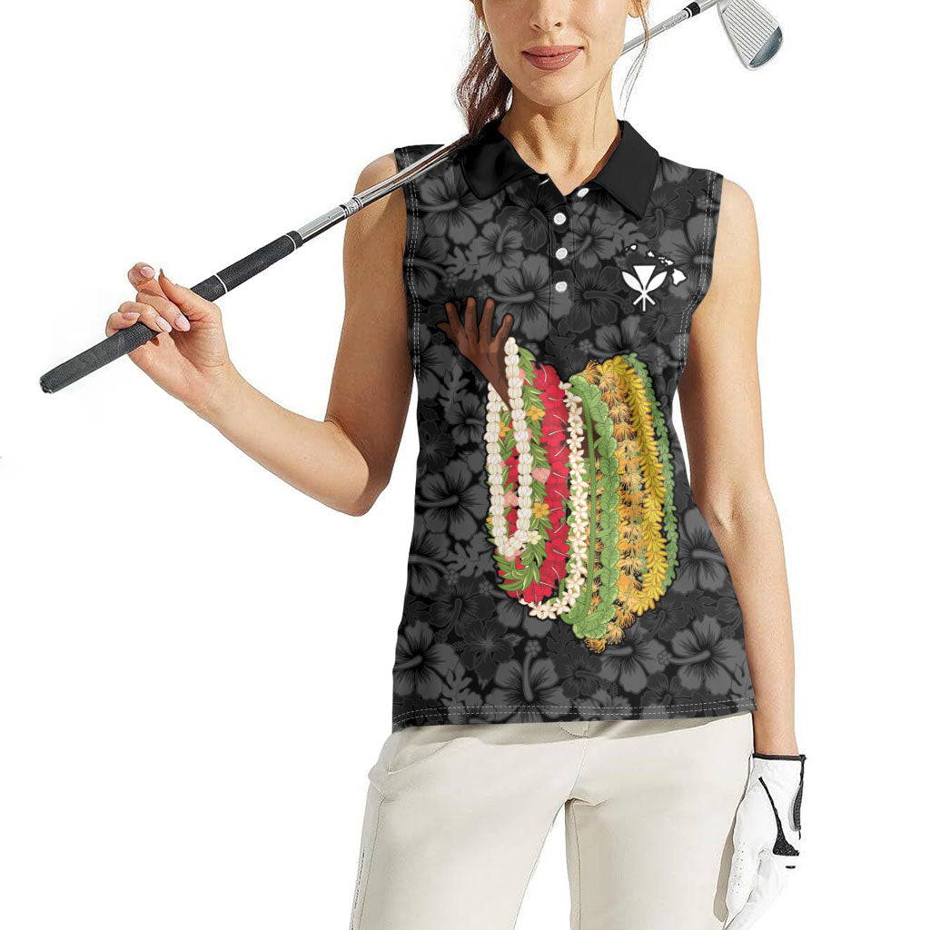 Hawaii Lei Kamehameha Women Sleeveless Polo Shirt Ele'ele Seamless Pattern Hibiscus Flower