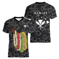 Hawaii Lei Kamehameha Women V-Neck T-Shirt Ele'ele Seamless Pattern Hibiscus Flower