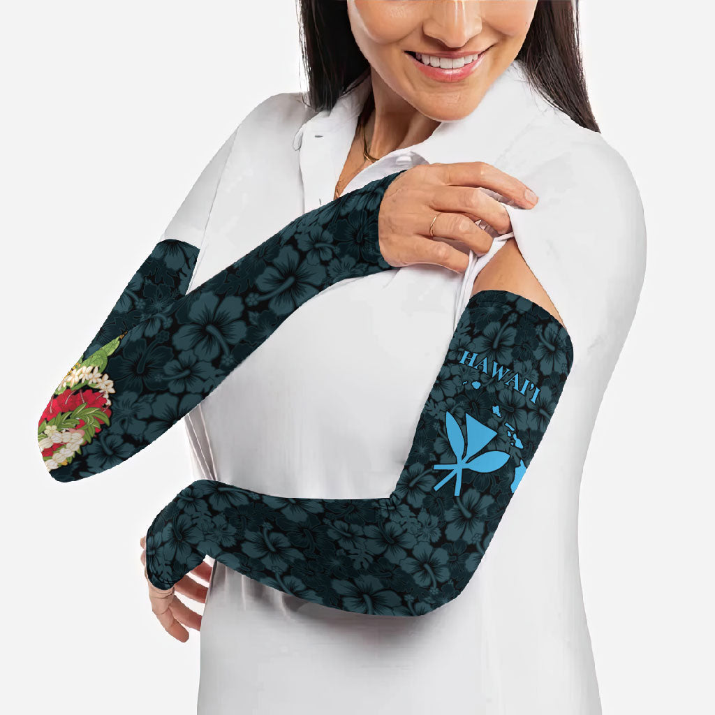 Hawaii Lei Kamehameha Arm Sleeves Uliuli Seamless Pattern Hibiscus Flower LT9 - Polynesian Pride
