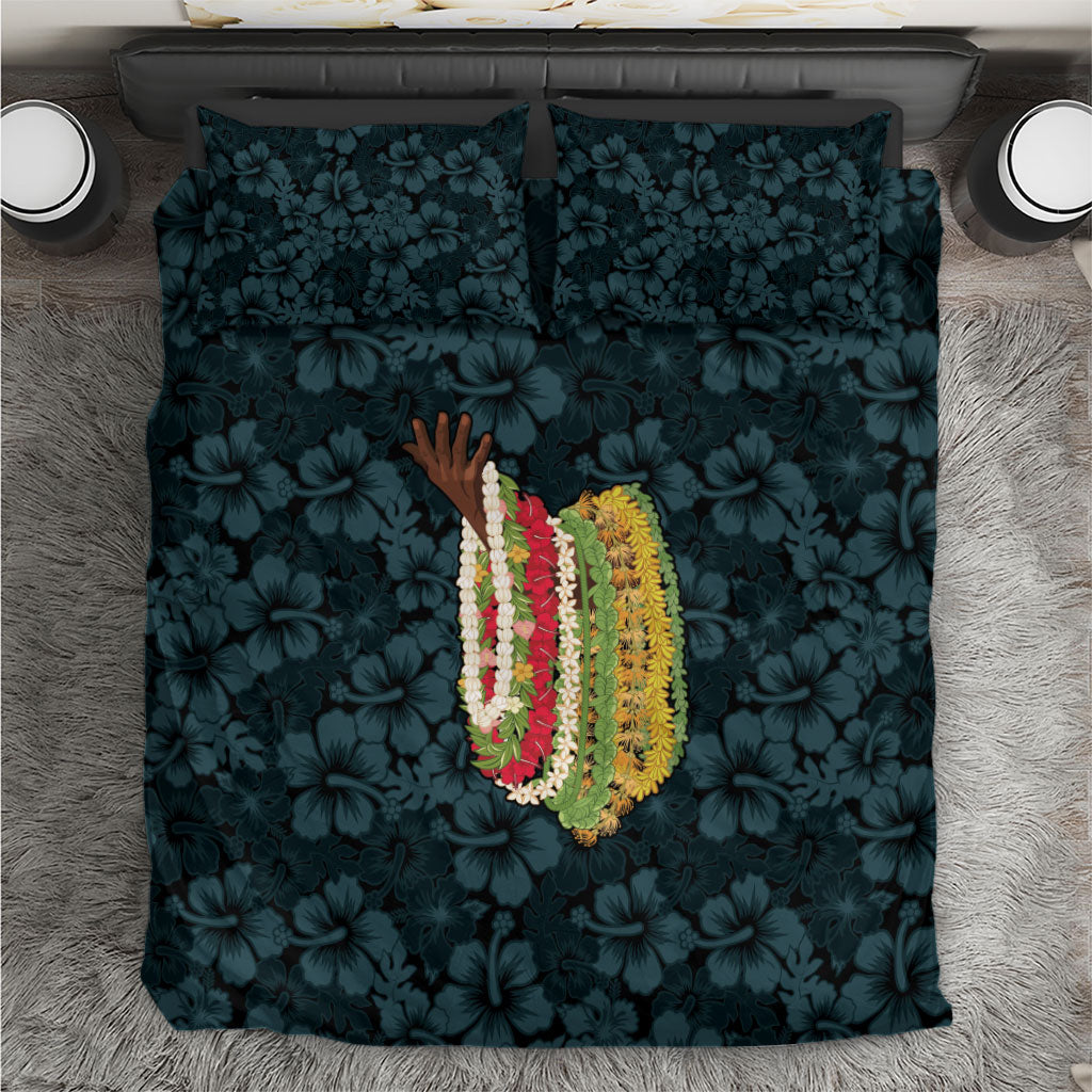 Hawaii Lei Kamehameha Bedding Set Uliuli Seamless Pattern Hibiscus Flower