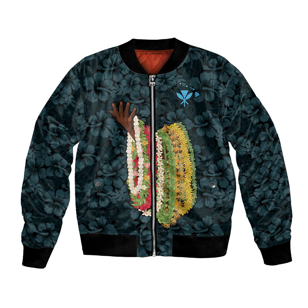 Hawaii Lei Kamehameha Bomber Jacket Uliuli Seamless Pattern Hibiscus Flower