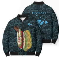 Hawaii Lei Kamehameha Bomber Puffer Jacket Uliuli Seamless Pattern Hibiscus Flower