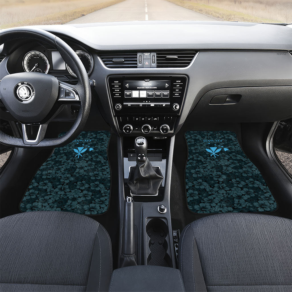Hawaii Lei Kamehameha Car Mats Uliuli Seamless Pattern Hibiscus Flower LT9 Set 2pcs - Front Blue - Polynesian Pride