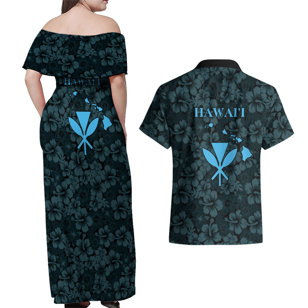 Hawaii Lei Kamehameha Couples Matching Off Shoulder Maxi Dress and Hawaiian Shirt Uliuli Seamless Pattern Hibiscus Flower LT9 - Polynesian Pride