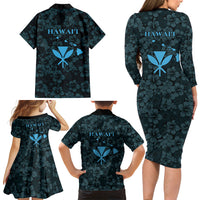 Hawaii Lei Kamehameha Family Matching Long Sleeve Bodycon Dress and Hawaiian Shirt Uliuli Seamless Pattern Hibiscus Flower LT9 - Polynesian Pride