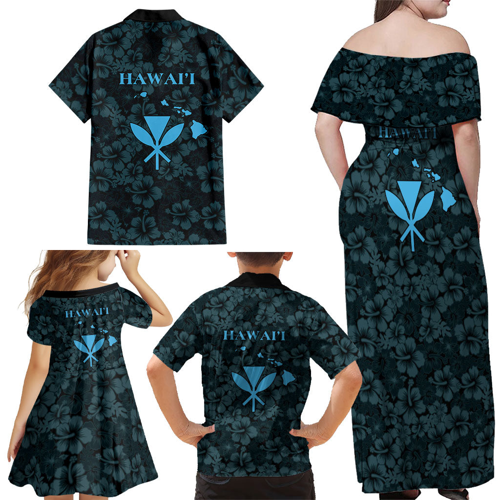 Hawaii Lei Kamehameha Family Matching Off Shoulder Maxi Dress and Hawaiian Shirt Uliuli Seamless Pattern Hibiscus Flower LT9 - Polynesian Pride