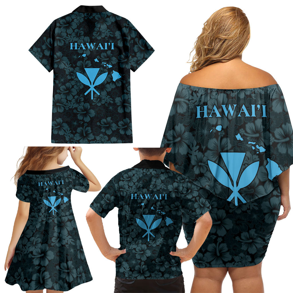 Hawaii Lei Kamehameha Family Matching Off Shoulder Short Dress and Hawaiian Shirt Uliuli Seamless Pattern Hibiscus Flower LT9 - Polynesian Pride