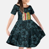 Hawaii Lei Kamehameha Family Matching Puletasi and Hawaiian Shirt Uliuli Seamless Pattern Hibiscus Flower LT9 Daughter's Dress Blue - Polynesian Pride