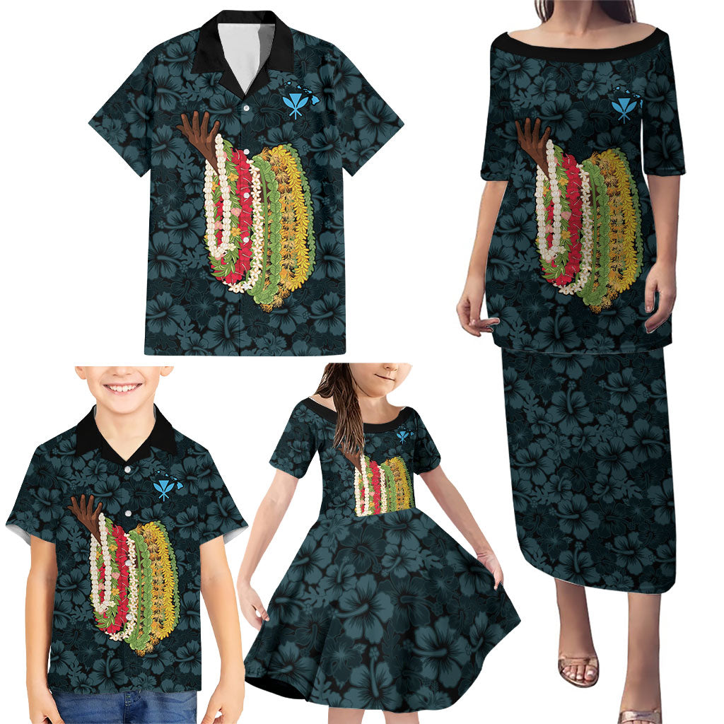 Hawaii Lei Kamehameha Family Matching Puletasi and Hawaiian Shirt Uliuli Seamless Pattern Hibiscus Flower LT9 - Polynesian Pride