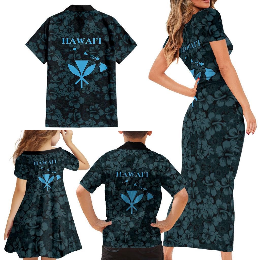 Hawaii Lei Kamehameha Family Matching Short Sleeve Bodycon Dress and Hawaiian Shirt Uliuli Seamless Pattern Hibiscus Flower LT9 - Polynesian Pride