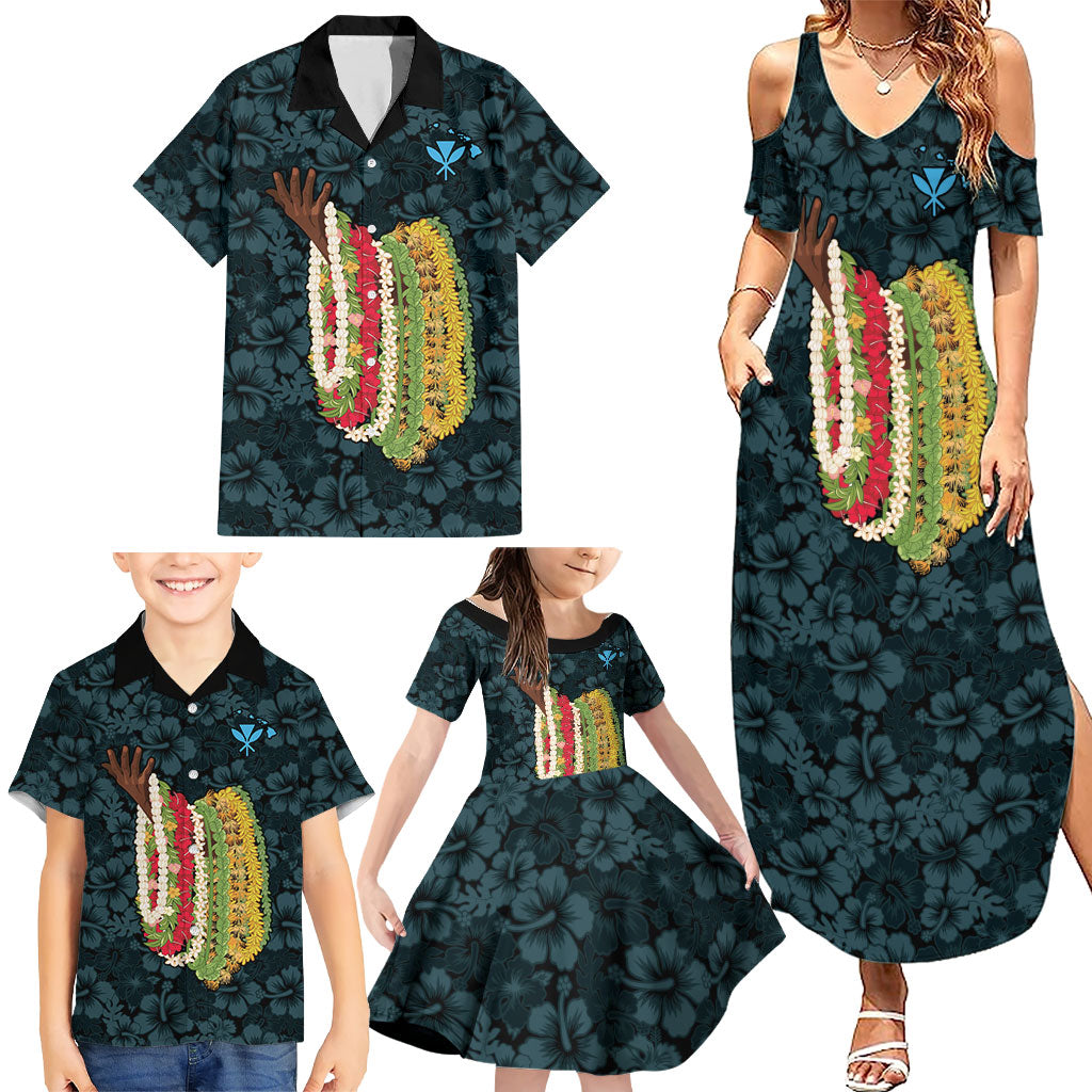 Hawaii Lei Kamehameha Family Matching Summer Maxi Dress and Hawaiian Shirt Uliuli Seamless Pattern Hibiscus Flower LT9 - Polynesian Pride