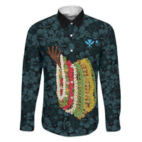 Hawaii Lei Kamehameha Family Matching Summer Maxi Dress and Hawaiian Shirt Uliuli Seamless Pattern Hibiscus Flower LT9 Dad's Shirt - Long Sleeve Blue - Polynesian Pride