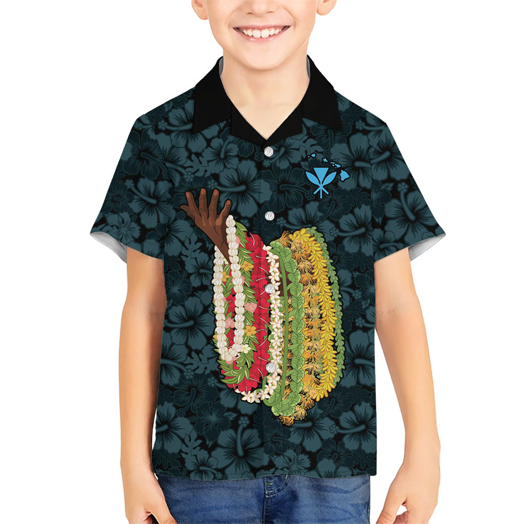 Hawaii Lei Kamehameha Family Matching Tank Maxi Dress and Hawaiian Shirt Uliuli Seamless Pattern Hibiscus Flower LT9 Son's Shirt Blue - Polynesian Pride