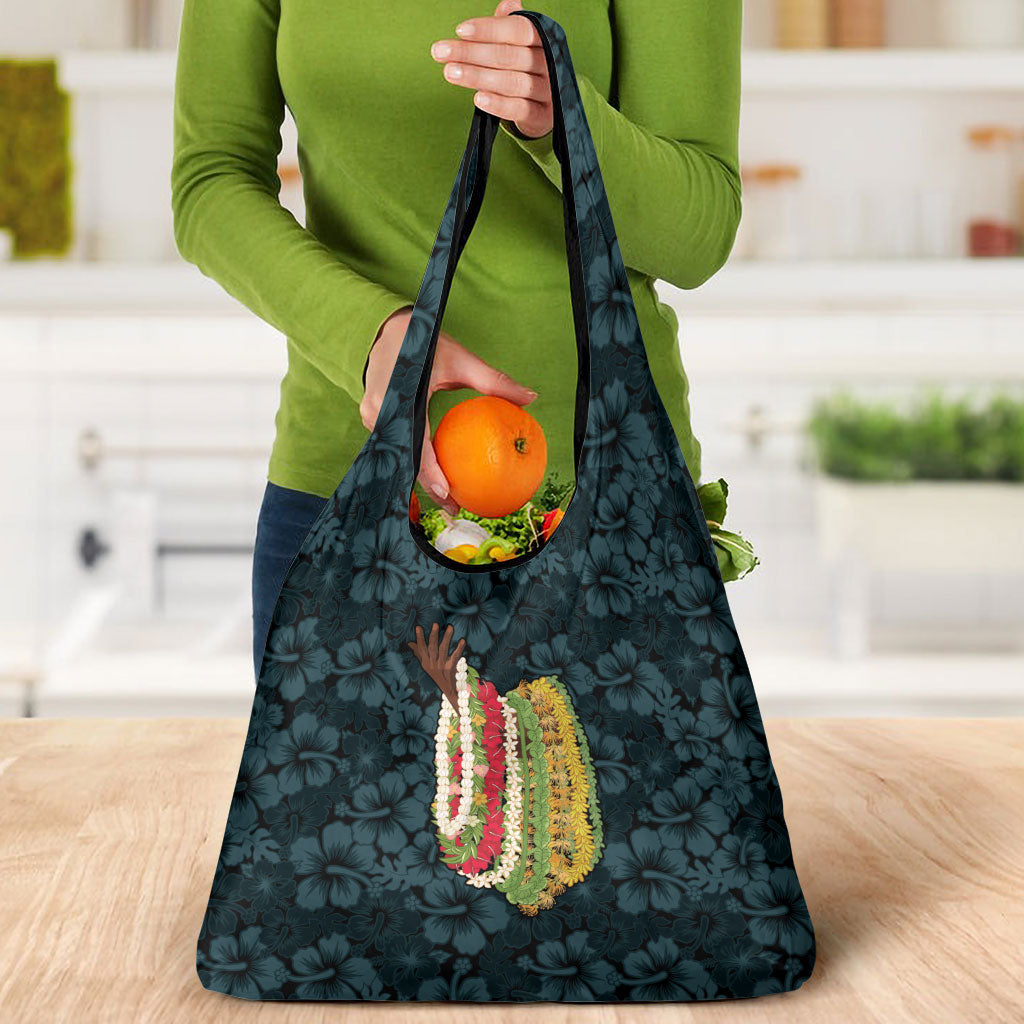 Hawaii Lei Kamehameha Grocery Bag Uliuli Seamless Pattern Hibiscus Flower LT9 - Polynesian Pride
