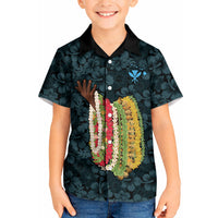 Hawaii Lei Kamehameha Kid Hawaiian Shirt Uliuli Seamless Pattern Hibiscus Flower LT9 Kid Blue - Polynesian Pride