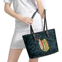 Hawaii Lei Kamehameha Leather Tote Bag Uliuli Seamless Pattern Hibiscus Flower LT9 - Polynesian Pride