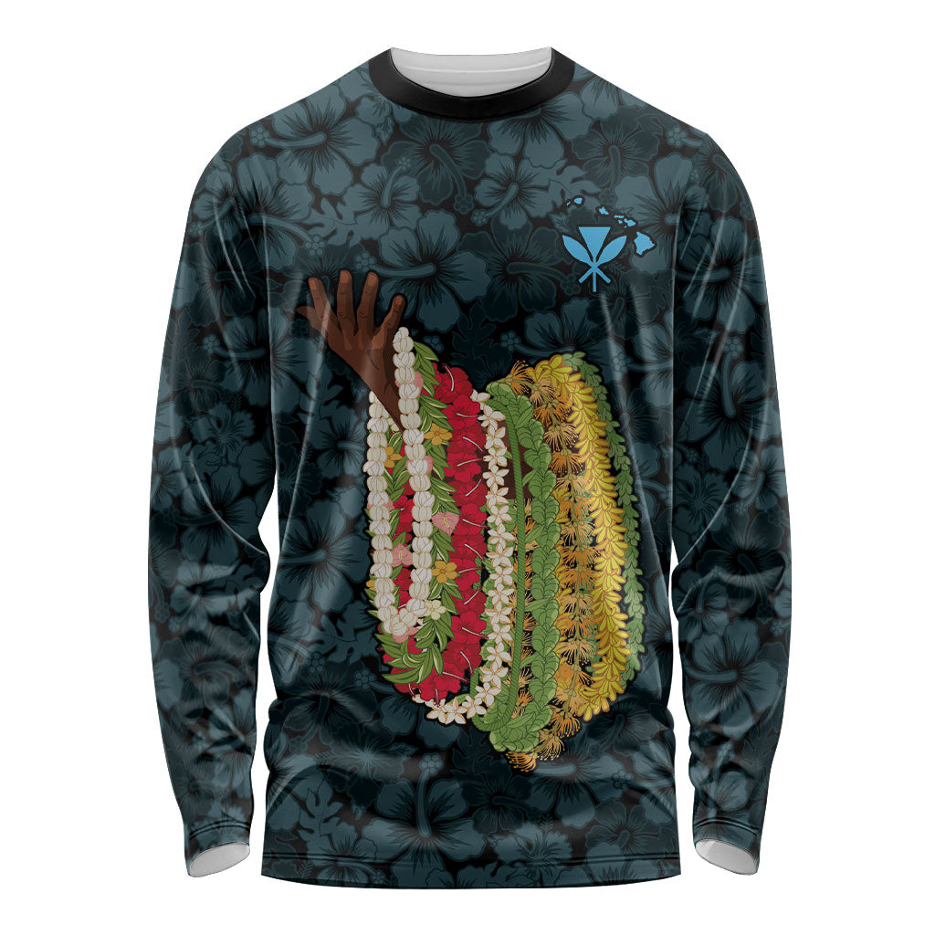 Hawaii Lei Kamehameha Long Sleeve Shirt Uliuli Seamless Pattern Hibiscus Flower