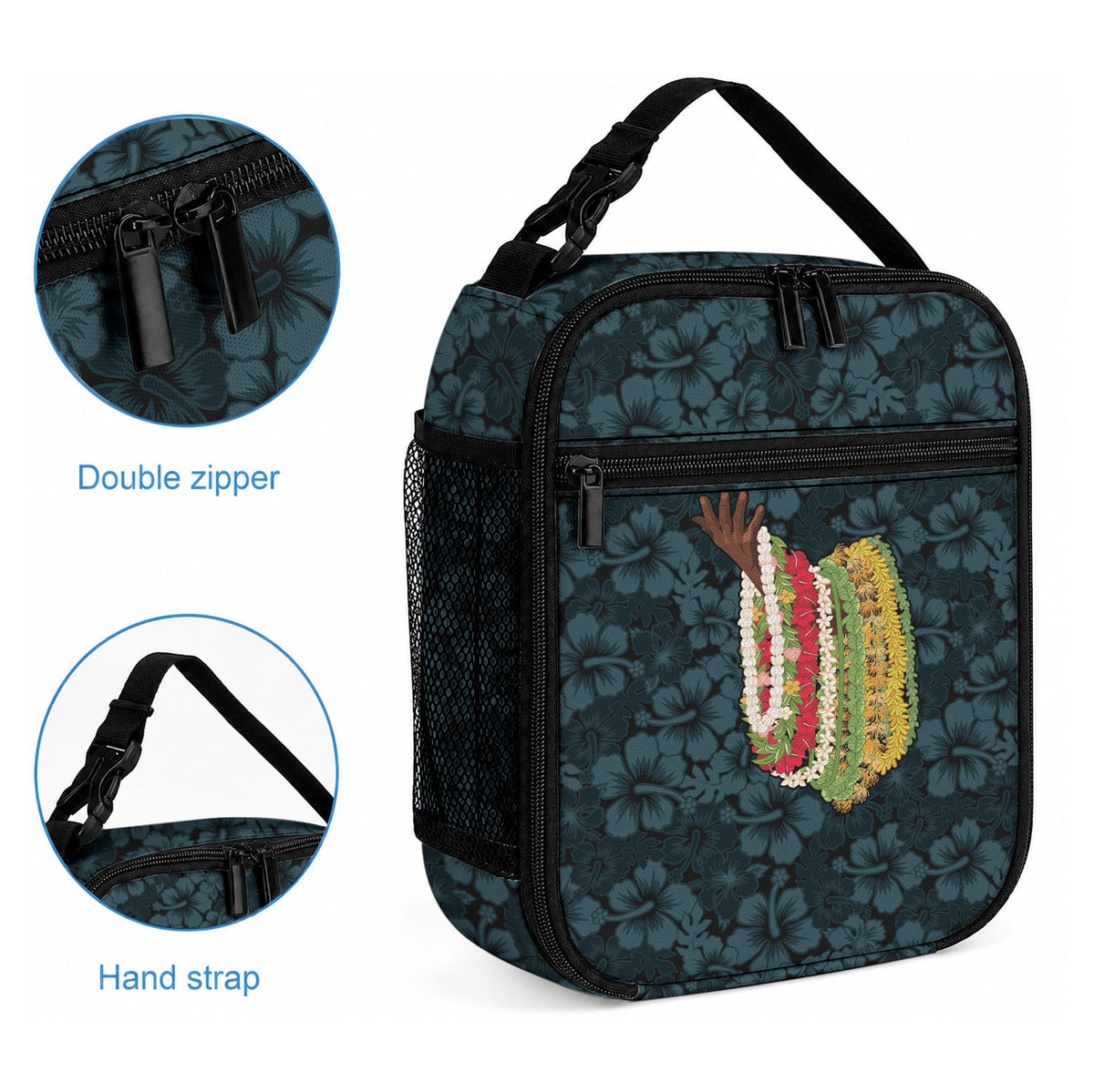 Hawaii Lei Kamehameha Lunch Bag Uliuli Seamless Pattern Hibiscus Flower LT9 - Polynesian Pride