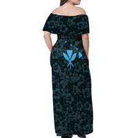 Hawaii Lei Kamehameha Off Shoulder Maxi Dress Uliuli Seamless Pattern Hibiscus Flower