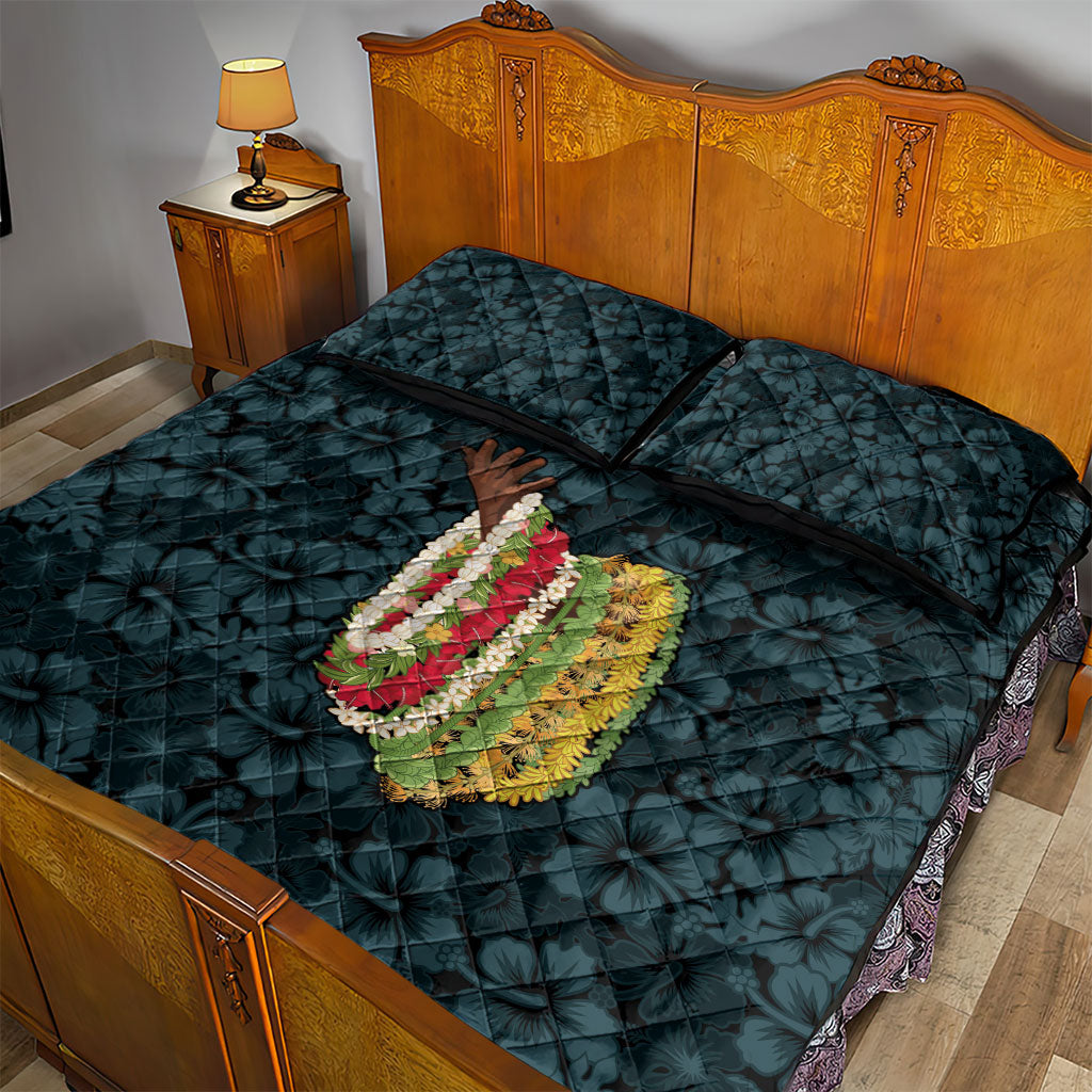 Hawaii Lei Kamehameha Quilt Bed Set Uliuli Seamless Pattern Hibiscus Flower